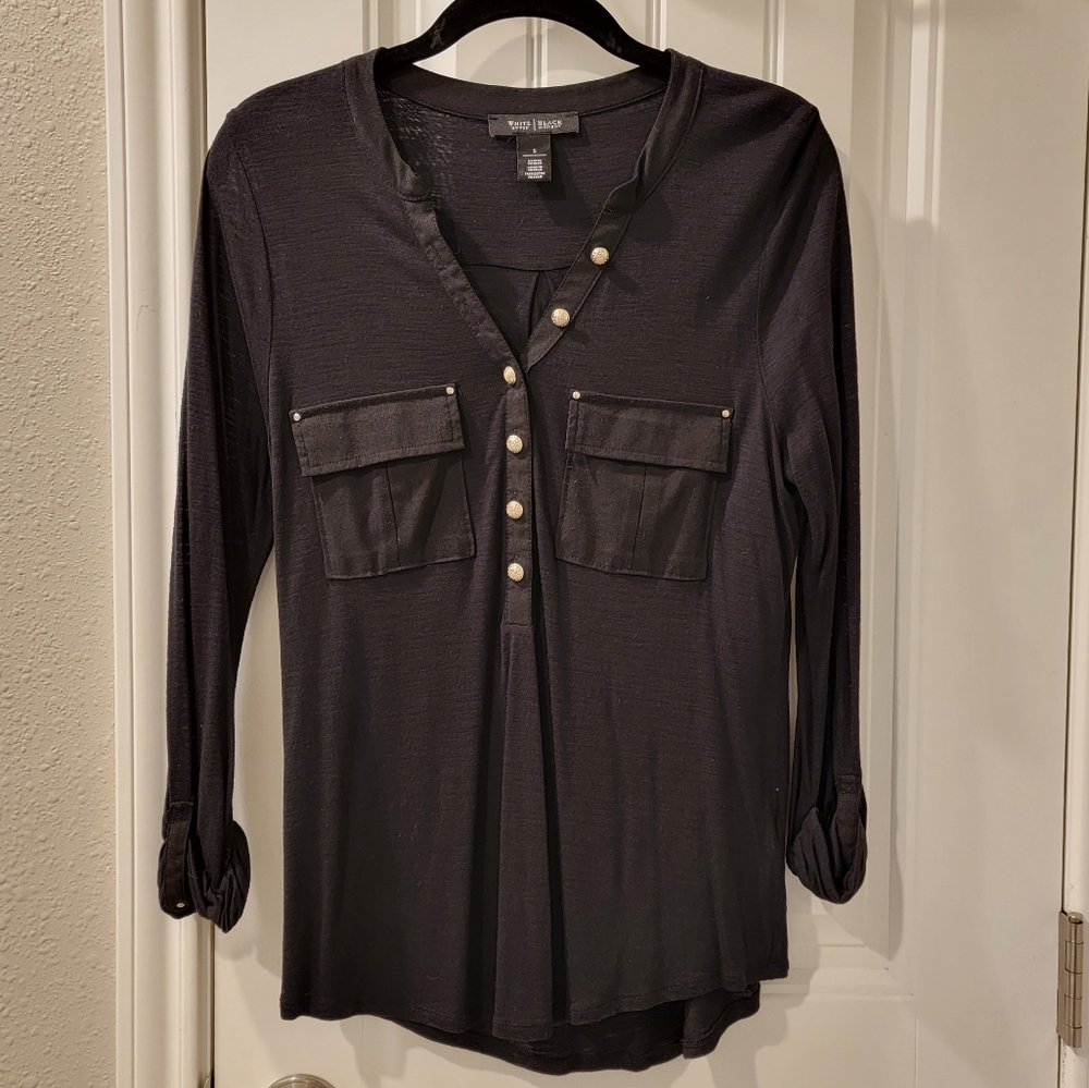 WHBM 3/4 Sleeve Roll Tab Double-Pocket Shirt